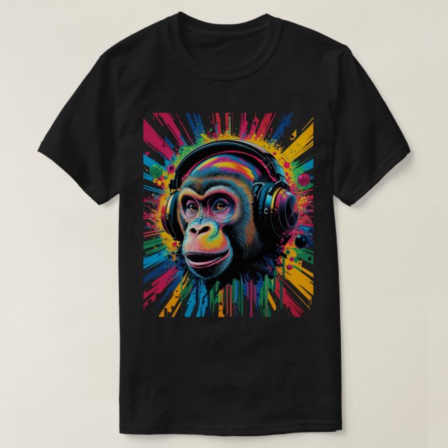 Monkey med hörlurar Stänk i Paint Vibrant T Shirt (Design framsida)