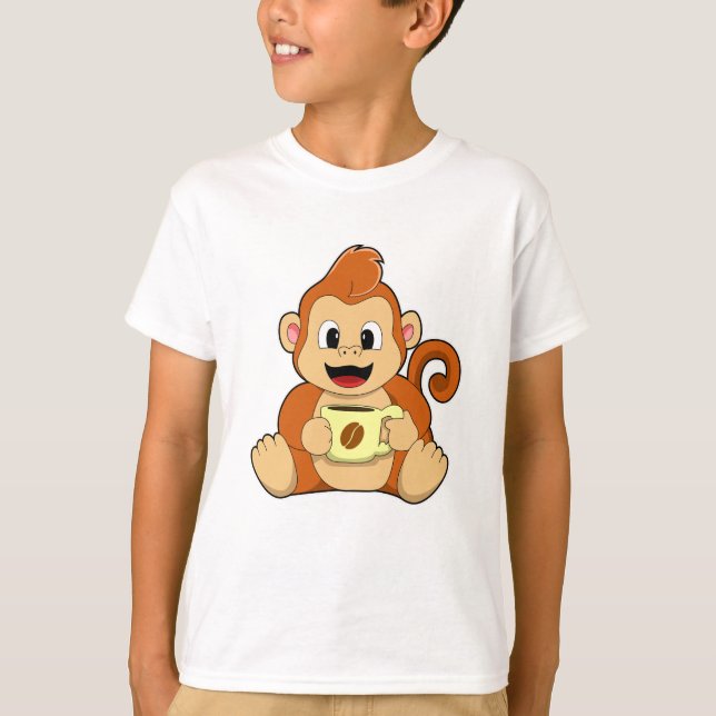 Monkey med Kopp i kaffe T Shirt (Framsida)