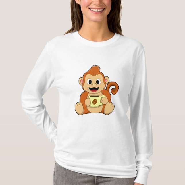 Monkey med Kopp i kaffe T Shirt (Framsida)