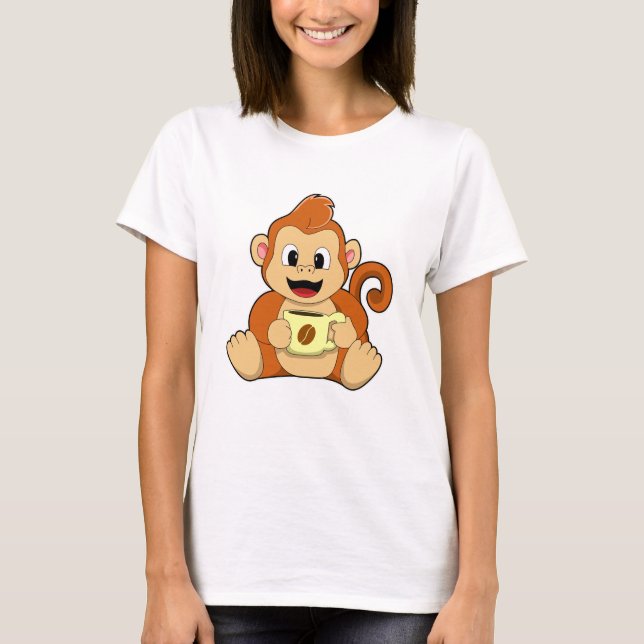 Monkey med Kopp i kaffe T Shirt (Framsida)