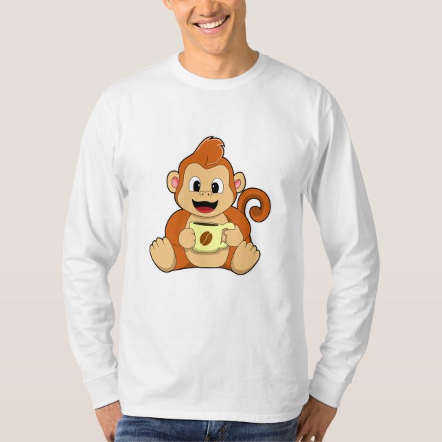 Monkey med Kopp i kaffe T Shirt (Framsida)