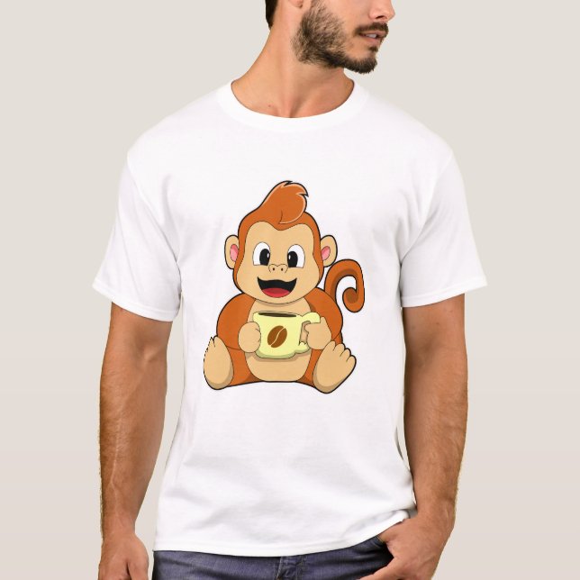 Monkey med Kopp i kaffe T Shirt (Framsida)