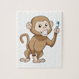Monkey med tandborste pussel