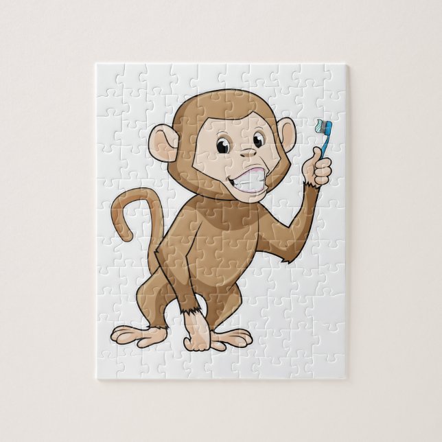 Monkey med tandborste pussel (Vertikal)