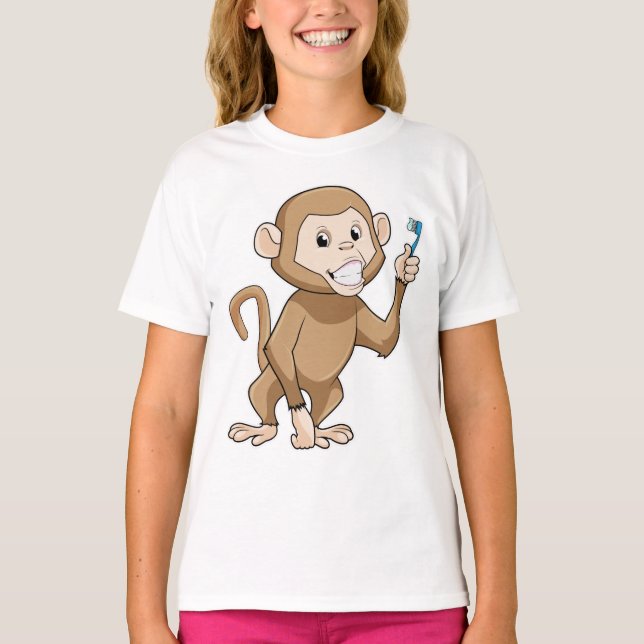 Monkey med tandborste t shirt (Framsida)