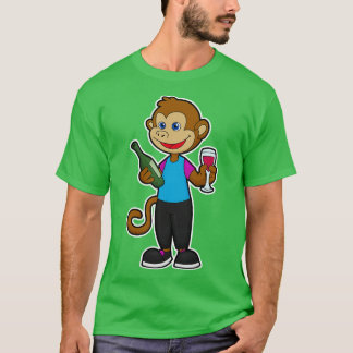 Monkey med Vin glas Vin flaska T Shirt