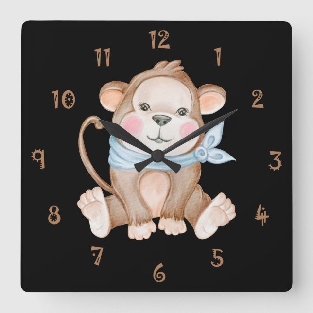 Monkey Mike Wall Clock Fyrkantig Klocka (Framsida)