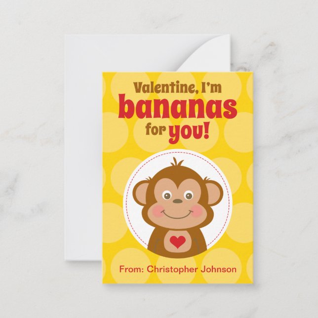 Monkey Mini Classroom Valentine Cards for Kids Anteckningskort (Framsida)