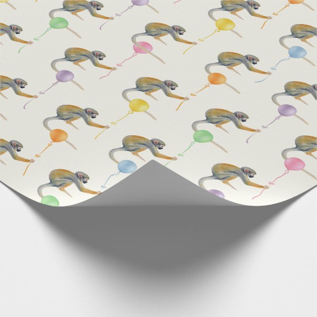 Monkey mixed Balloon Birthday party wrapping paper Presentpapper (Hörn)