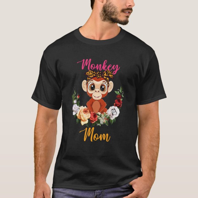 Monkey Mom Floral Monkey Bow Tie Lover Mother's Da T Shirt (Framsida)
