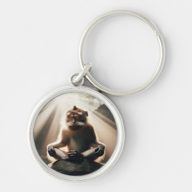 Monkey Monk Keychain Rund Silverfärgad Nyckelring (Framsidan)