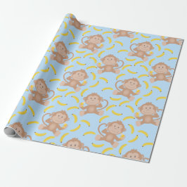 Monkey Munching Banana Blue Presentpapper