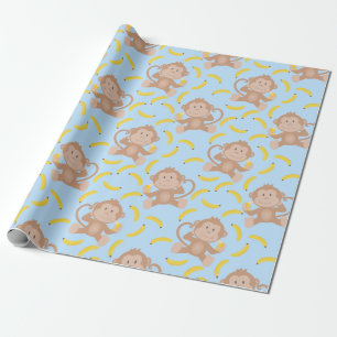 Monkey Munching Banana Blue Presentpapper