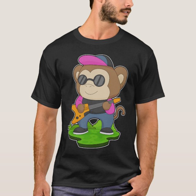Monkey Musician Guitar Music T Shirt (Framsida)