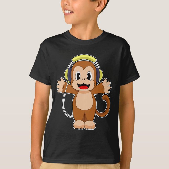 Monkey Musician Headphone Music T Shirt (Framsida)