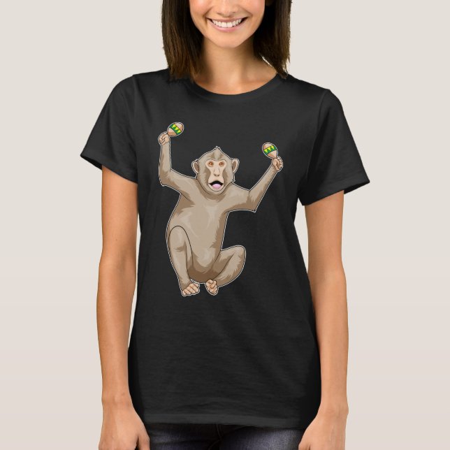 Monkey Musician Maracas Music T Shirt (Framsida)