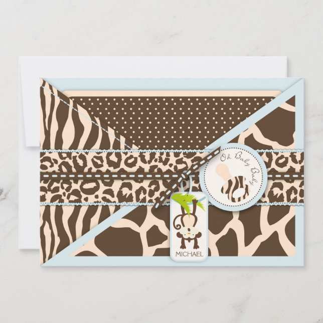 Monkey Nappar Safari Jungle Baby Shower Inbjudningar (Framsida)