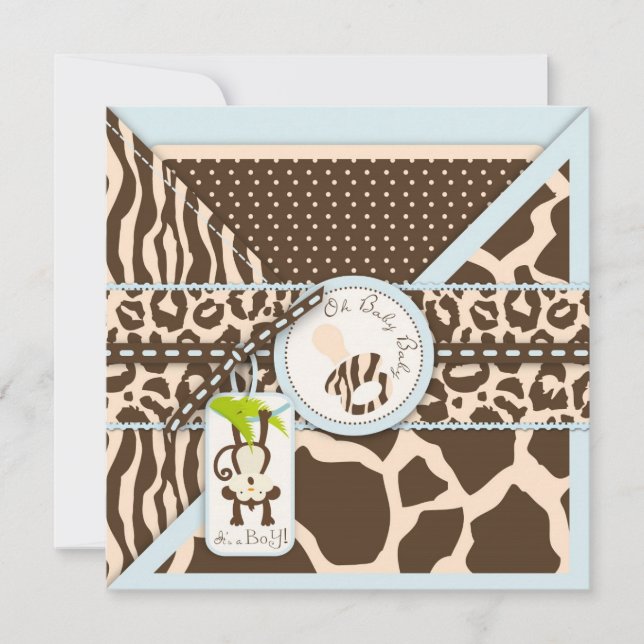 Monkey Nappar Safari Jungle Baby Shower Inbjudningar (Framsida)