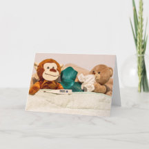 MonKey och Bear Get well Card med stoppad fast sto