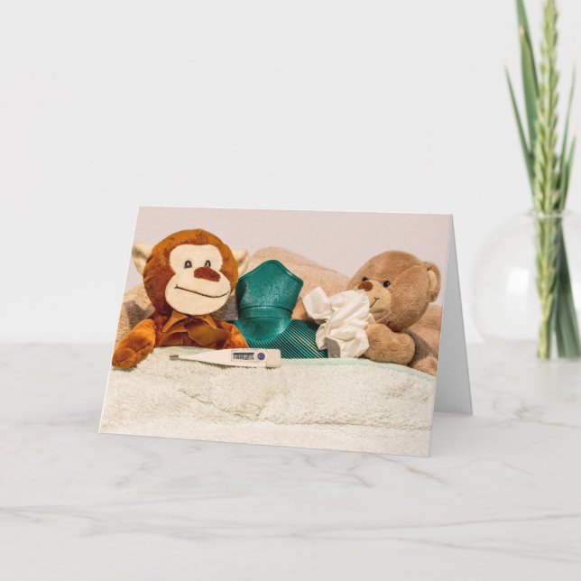 MonKey och Bear Get well Card med stoppad fast sto Kort (Framsida)