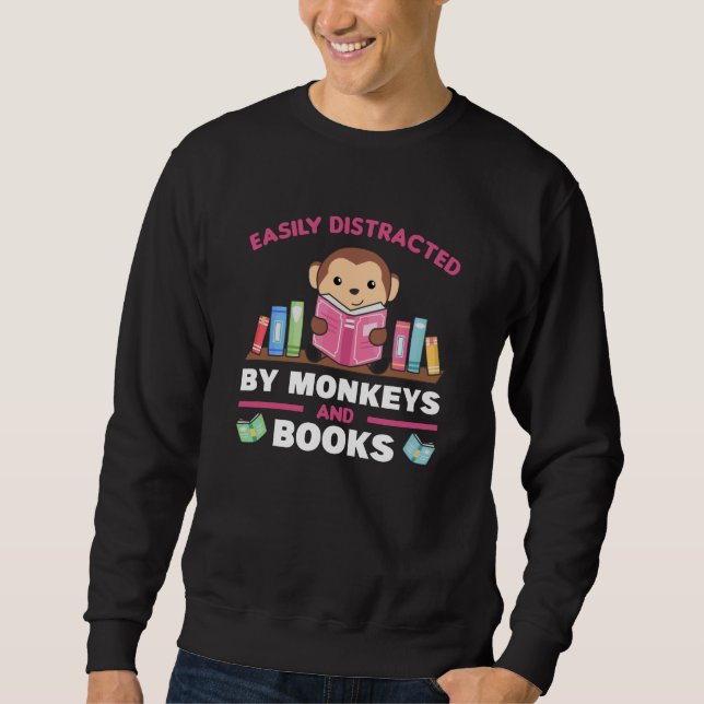 Monkey och Bokar leker med Bok Lång Ärmad Tröja (Framsida)