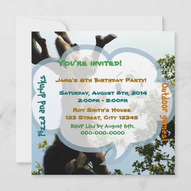 Monkey och boll, roligt födelsedagsfest inbjudningar (Framsida)