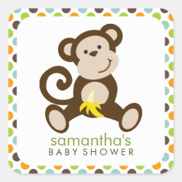 Monkey och Polka dots Fyrkantigt Klistermärke