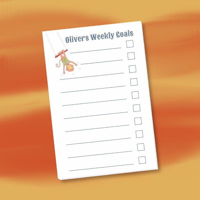 Monkey on a Trapeze Kid Weekly Goals Notes Post-it Block (Cute monkey sticky notes for kids to keep track of their weekly goals . )