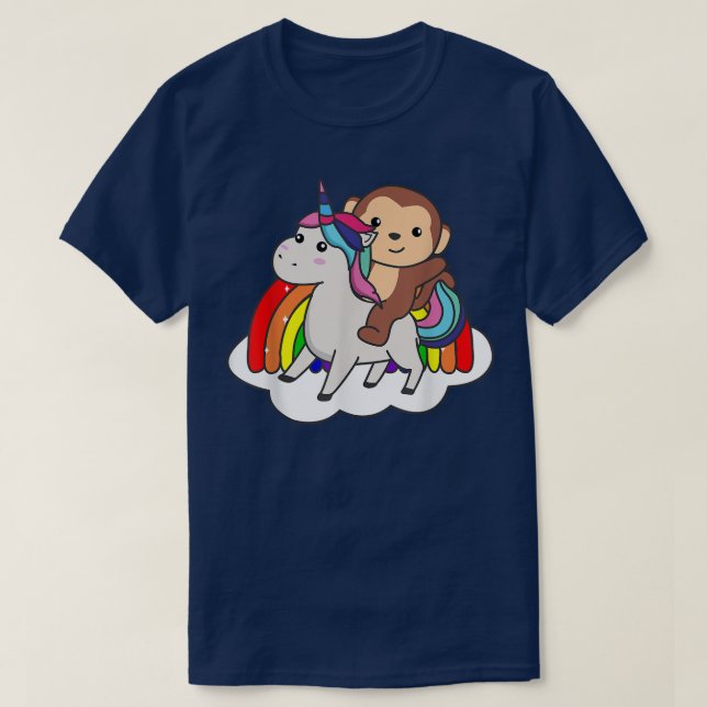 Monkey On Unicorn Rainbow Animals Sweet Monkey Uni T Shirt (Design framsida)
