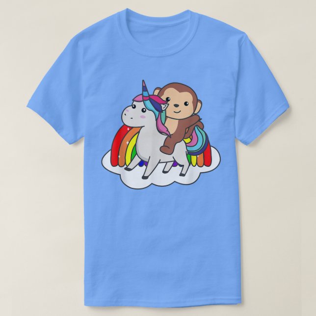 Monkey on Unicorn Rainbow Animals Sweet Monkey Uni T Shirt (Design framsida)