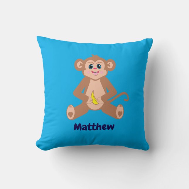 Monkey på en Azure Blue Cushion Kudde (Framsida)