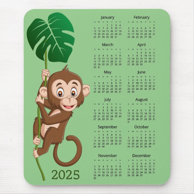 Monkey på en Vine 2025 Calendar Mousepad Musmatta (Framsidan)