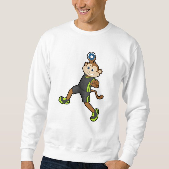 Monkey på Handball-spelare med handboll Lång Ärmad Tröja (Framsida)
