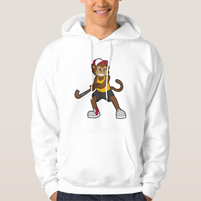 Monkey på Hockey med Hockey stick Hoodie (Framsida)