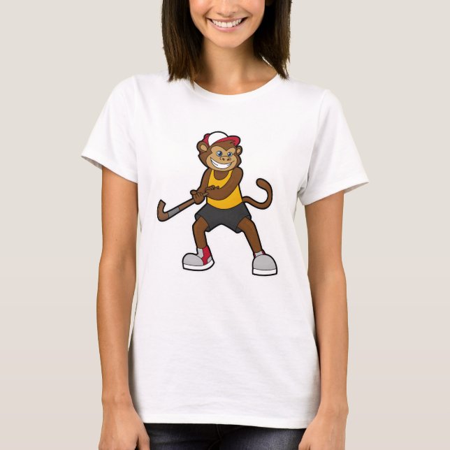 Monkey på Hockey med Hockey stick T Shirt (Framsida)