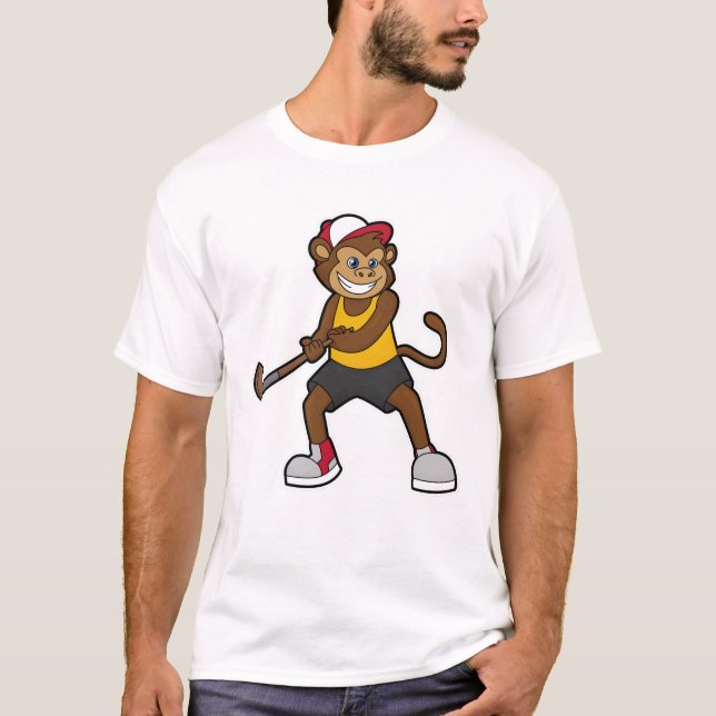 Monkey på Hockey med Hockey stick T Shirt (Framsida)