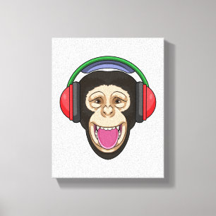 Monkey på Music med hörlurar Canvastryck