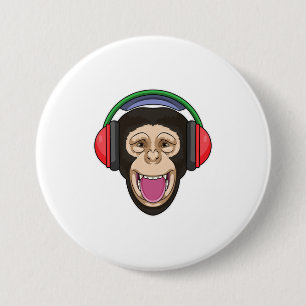 Monkey på Music med hörlurar Knapp