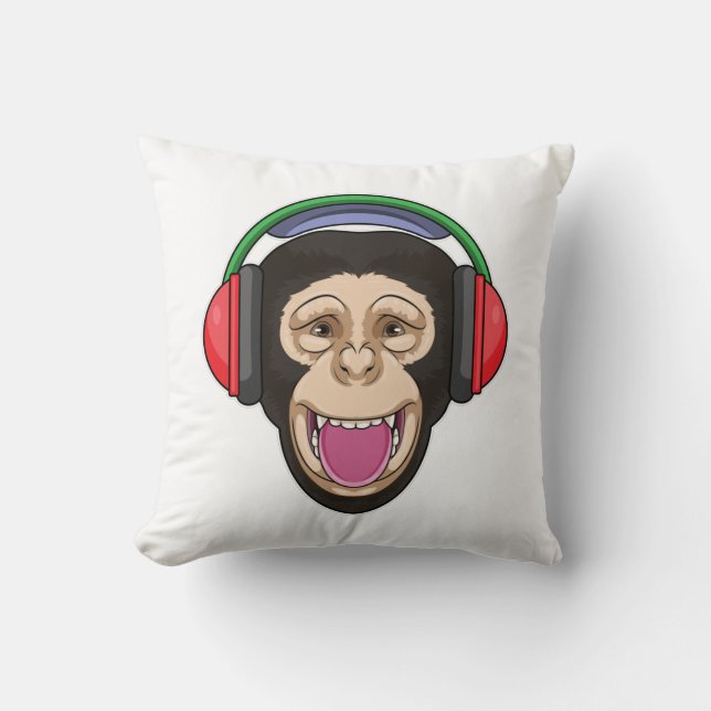 Monkey på Music med hörlurar Kudde (Framsida)