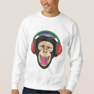 Monkey på Music med hörlurar Lång Ärmad Tröja