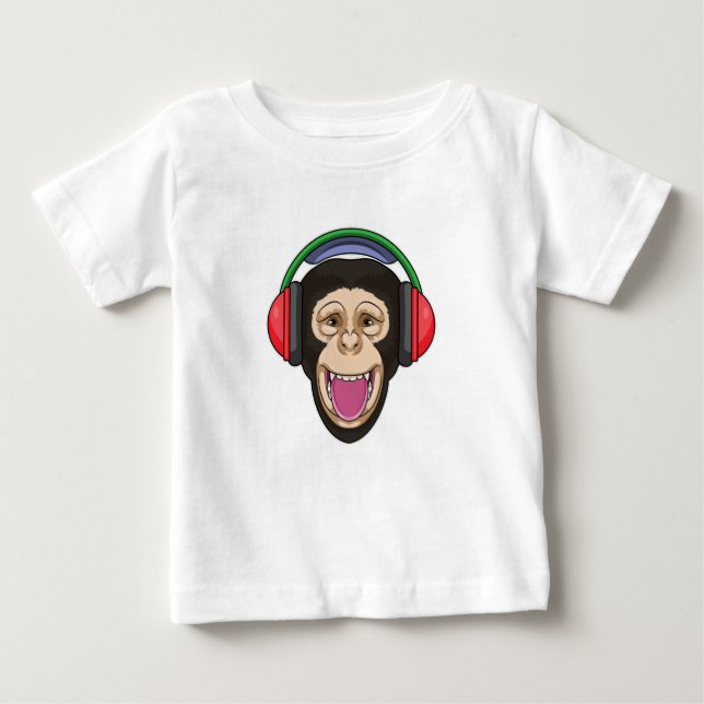 Monkey på Music med hörlurar T Shirt (Framsida)