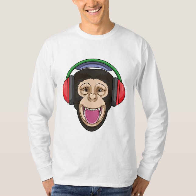 Monkey på Music med hörlurar T Shirt (Framsida)
