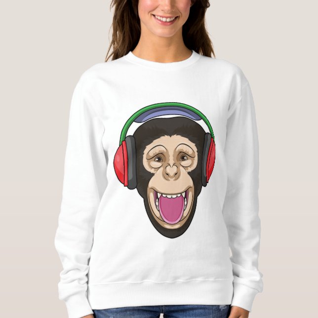 Monkey på Music med hörlurar T Shirt (Framsida)