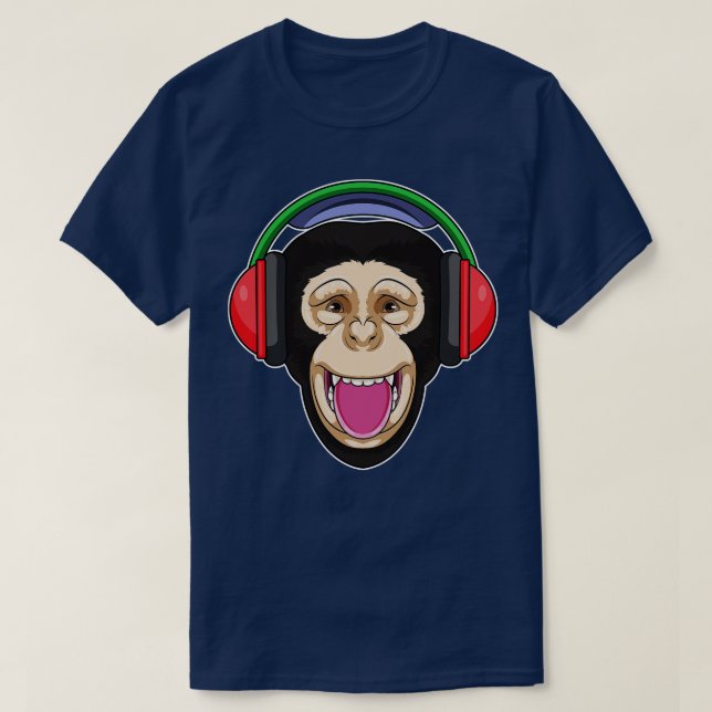 Monkey på Music med hörlurar T Shirt (Design framsida)