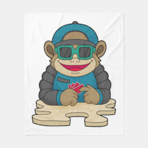 Monkey på Poker med Poker-kort och solglasögon Fleecefilt