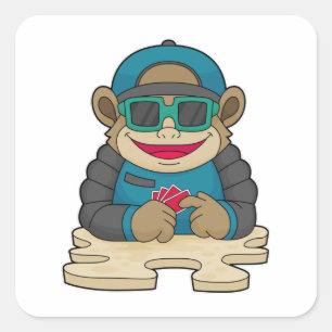 Monkey på Poker med Poker-kort och solglasögon Fyrkantigt Klistermärke