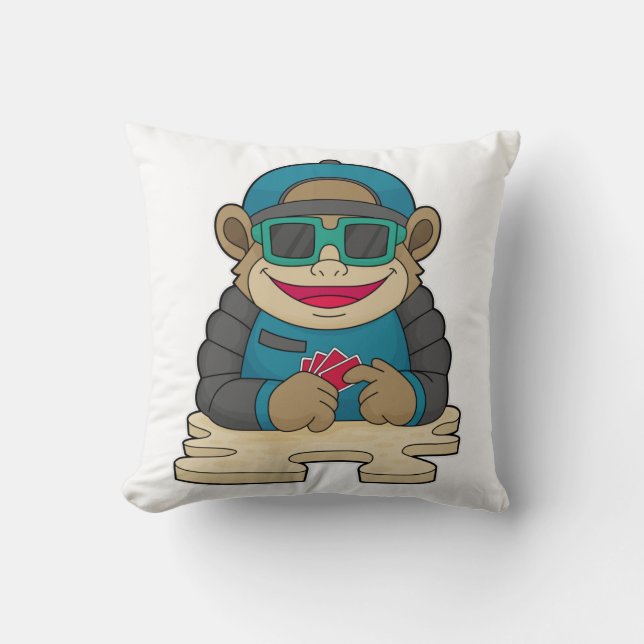 Monkey på Poker med Poker-kort och solglasögon Kudde (Framsida)