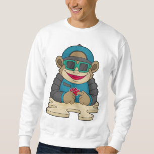Monkey på Poker med Poker-kort och solglasögon Lång Ärmad Tröja