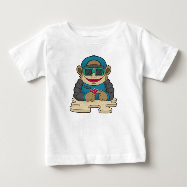 Monkey på Poker med Poker-kort och solglasögon T Shirt (Framsida)