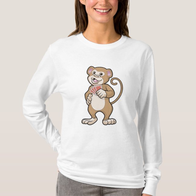 Monkey på Poker med Poker-kort T Shirt (Framsida)
